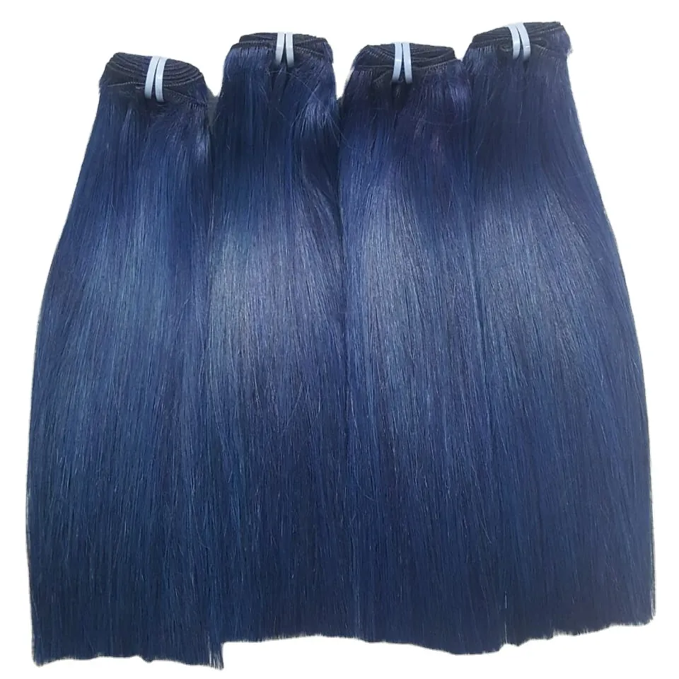Kingraw — lot de cheveux naturels lisses, couleur bleue, double drawn, aligné, en lot, vente en gros d'usine