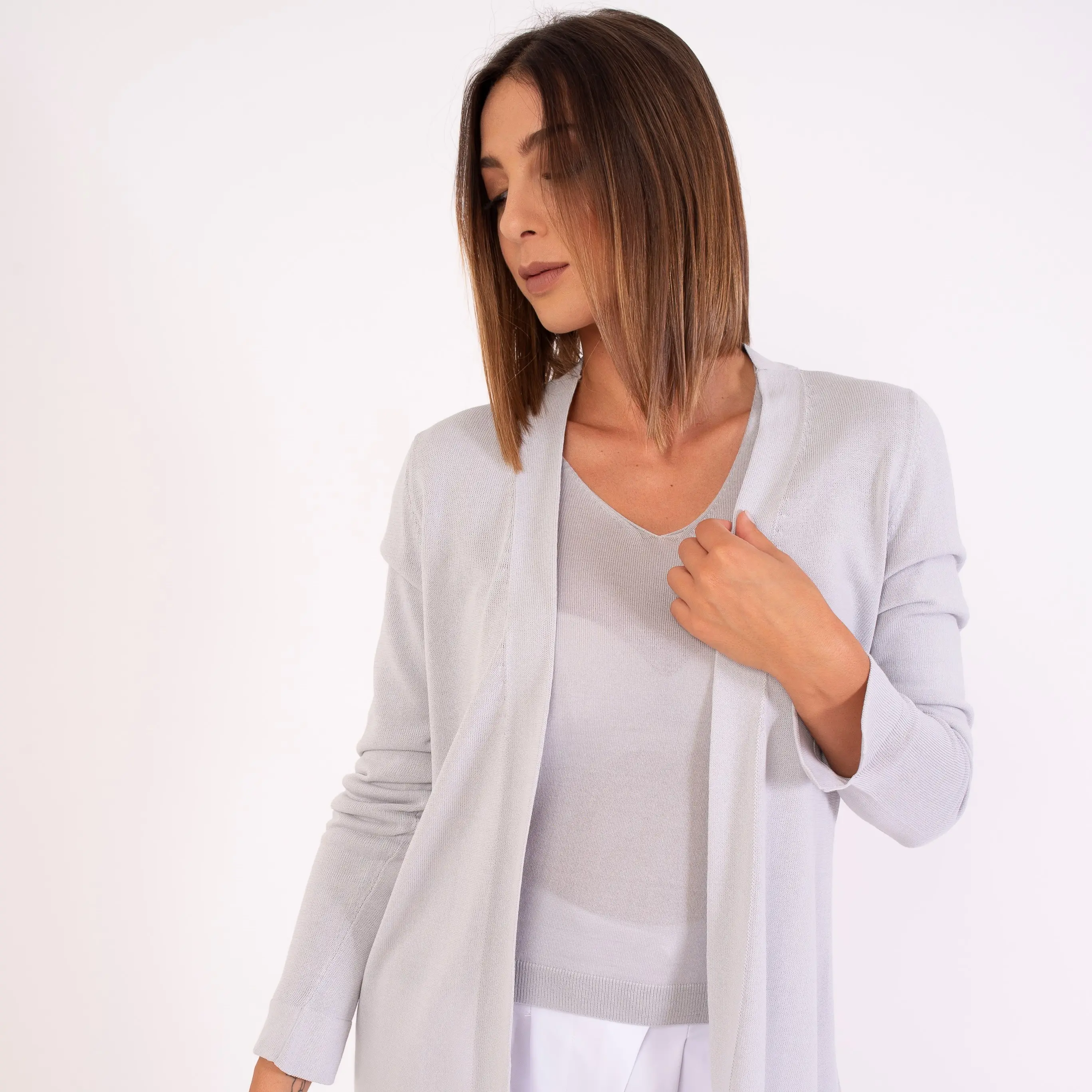 Italian Design Ladies long sleeves solid knitted summer cardigan I Rocchi Cashmere craft production made in italy