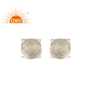 Pendientes de plata de primera ley y Gema de cuarzo para mujer, aretes pequeños, plata esterlina 925, cristal Natural, cierre de tipo tuerca - Product Image 1
