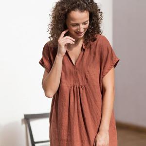 Robe en crêpe de couleur marron pour femme, col en v, manches courtes, longueur genou, tenue sexy, nouvelle collection 2020 - Product Image 2