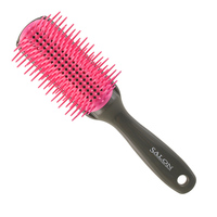 Brosse à cheveux TONG FONG Flow Styler 9 rangées, professionnelle pour salon, coussin en nylon, poignée en plastique TPE, modèle 1H125, noir/métallisé
