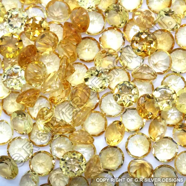 Batu permata bulat sitrine alami batu permata longgar Citrine kuning segi untuk membuat perhiasan