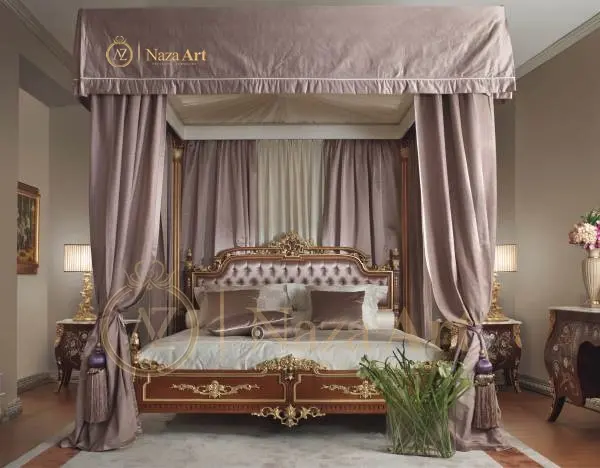 豪華なデザインのクラシックなスタイルのポスター寝室セットは、寝室の家具やその他のチーク材の無地のピク色と茶色を作りました