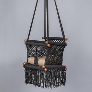 Baby Swing Chair in Macrame Made in Balck Cotton and Sustainable Native Wood - Product Image 1