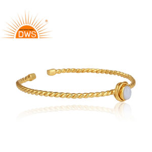 925 Sterling <b>Silver</b> Natural Blue Lace Agate Gemstone Cabushion <b>Silver</b> Gold Plated Twisted <b>Cuff</b> <b>Bracelet</b> Jewelry Wholesaler - Product Image 2