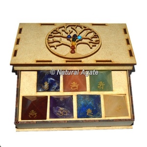 Supplier of Engraved Sanskrit Pyramid Set With <b>Chakra</b> Stone <b>Tree</b> of Life Gift Box - Product Image 1