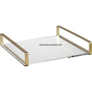 Luxury Color Decoration Designer White Color Fancy <b>Tray</b> With Brass Handle Hotel Home Rectangle Shape Decorating Serving <b>Tray</b> - Product Image 2