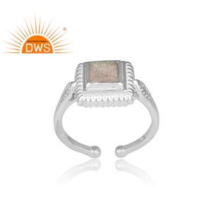 Bague en pierre précieuse Labradorite, accessoire de bijouterie carrée en argent 925 fait à la main, forme rectangulaire - Product Image 2