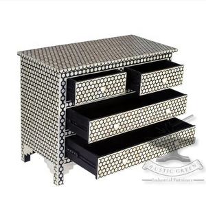 Coffre de rangement robuste en os incrusté traditionnel avec tiroirs, mobilier de chambre à coucher pour cuisine, hôtel, salle de bain, bureau à domicile, salon - Product Image 4