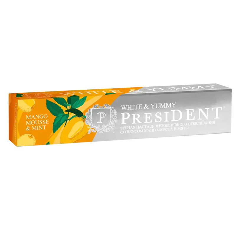 Pasta de dientes Presidente WHITE & YUMMY mango mousse y menta