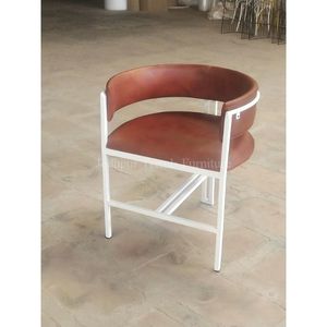 Chaise en cuir faite à la main cadre en fer moderne style rétro industriel pour hôtel salle à manger salon extérieur parc supermarché - Product Image 6