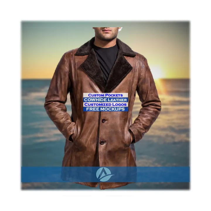 Mantel Kulit Sapi Buatan Pabrik Langsung dengan Kerah Dapat Diubah dan Lapisan Bulu untuk Pria Dalam Desain dan Ukuran Kustom