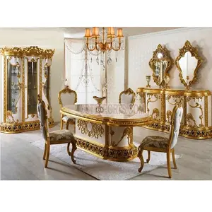 Exclusivo Juego de Muebles de Comedor de Madera de Teca Moderna Dorada con Diseño Tallado, Tamaño y Color Personalizables - Product Image 1