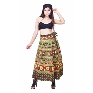 Hint çingene hippi Jaipuri baskı pamuk buruşuk uzun mini etek elbise