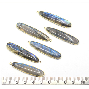 Labradorite Longue Forme de Poire Lunette en Argent Sterling 925 Pendentif Plaqué Or Fabrication de Bijoux Artisanaux - Product Image 4