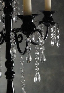 Modern Design 5 Light Crystal <b>Candlestick</b> Holder Black Glossy with Hanging Crystals for Wedding and Party Decor - Product Image 4