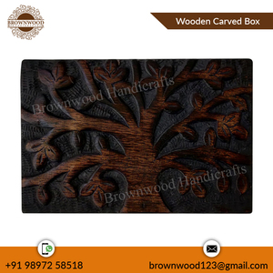 Caja de almacenamiento de madera de mango tallado de árbol de la vida Diseño artesanal premium Precio al por mayor del proveedor indio para vendedores en línea - Product Image 2