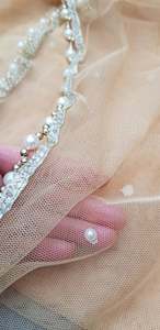 Dupatta en dentelle à détails perlés dorés, tendance 2021, magnifique, pour adultes, Salwar Kameez indien pakistanais, en soie - Product Image 6