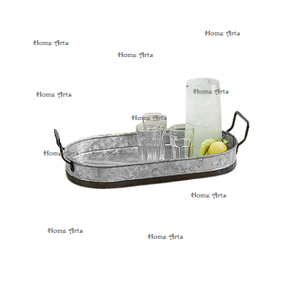 Plateau de service de nourriture galvanisé à la main avec poignées en laiton Plateau de service de chocolats de forme ovale de qualité supérieure - Product Image 4