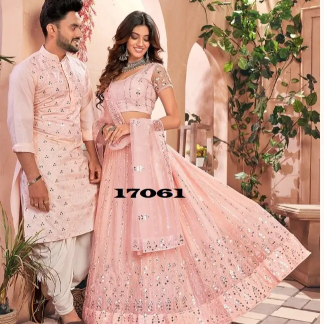 Kurta และ lehenga สำหรับ Twining คู่ในฤดูกาลนี้สำหรับผู้ชายและผู้หญิงชุดลำลองและเทศกาล2023อินเดีย surat คอลเลกชัน India2023