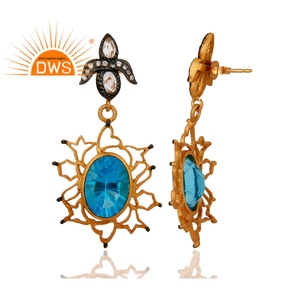 Hecho a mano azul Topacio blanco de piedras preciosas de Zirconia pendientes Earrings18k de moda chapado en oro pendiente de la joyería mayorista - Product Image 2
