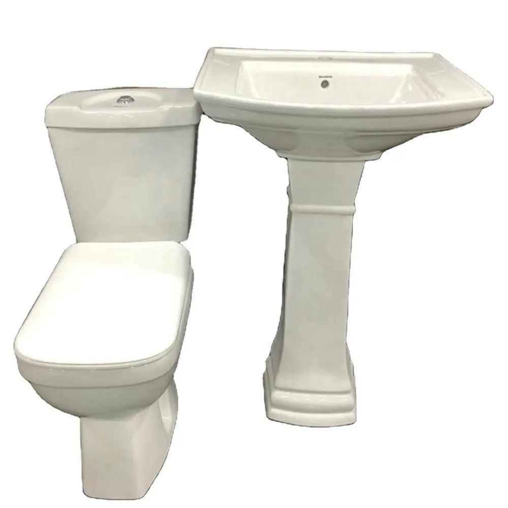 De calidad europea de dos piezas agua armario de cerámica sanitaria Ware 2 piezas asiento de inodoro con Lavabo Pedestal conjunto