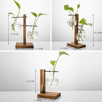 Vase en verre transparent en bois, cadeau créatif, pot de fleur suspendu, cadre en bois hydroponique