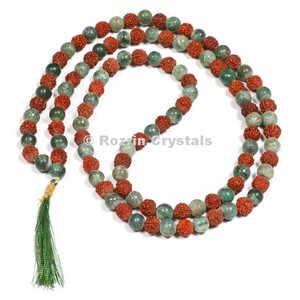 ¡Ágata de musgo con Rudraksha Japa Mala | Ágata de musgo con Rudraksha Japa Mala para la venta - Product Image 1