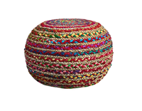 Pouf en jute rose clair et naturel pour intérieur et extérieur, tabouret en jute marocain, pouf de chevet, pouf de jardin, repose-pieds en jute