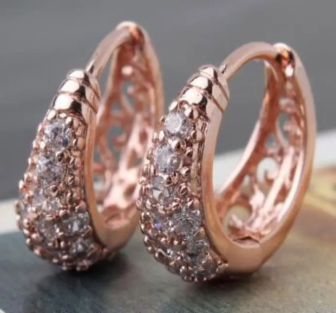 Серьги-кольца с натуральными бриллиантами из розового золота 14 к