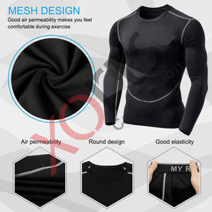 Ensemble de vêtements de sport pour hommes et femmes, vêtements de compression pour la course à pied, le yoga et la remise en forme, 100% nylon, chemises et hauts amples, noir - Product Image 3