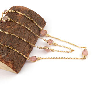 New Arrival Natural Rough <b>Rose</b> Quartz Necklace Yellow <b>Gold</b> Plated Layered <b>Chain</b> Necklace Wholesale Supply Necklace for Woman - Product Image 6