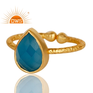 Bague épaisse indiens plaqué or à 925, bijoux ajustable, en pierre précieuse bleue, calcédoine, offre spéciale - Product Image 2