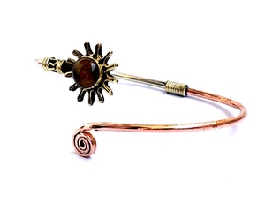 Natural Tiger Stone Cuff <b>Bracelets</b> in Silver and Copper Diamond and Pearl Accent for Weddings and Gifts Made of Brass - Product Image 3
