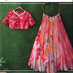 Diseñador Fancy Georgette Bordado Encaje Trabajo Precio al por mayor Ropa de seda étnica Ropa de fiesta Lehenga Choli Dupatta Alphanumero - Product Image 2