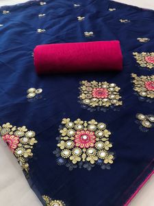 Sarees ชุดตาข่ายสำหรับสาวออกแบบหนัก,ชุดปาร์ตี้ผ้าบางปักลายด้วยเซรามิก Moti Work Saree และเสื้อหลายตัว - Product Image 2