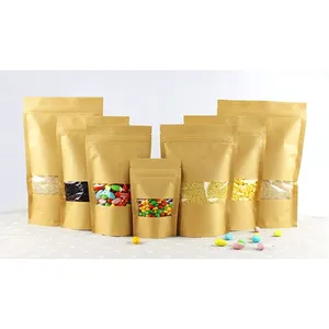 Custom Design Verschillende Grootte Kraft Doypack Met Venster Voor Koffie Snack