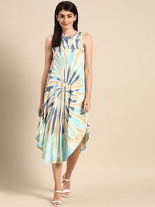 2025 fait à la main concepteur décontracté genou longueur Maxi robe pour dames porter 100% rayonne cravate teinture col rond Maxi pour les femmes - Product Image 4