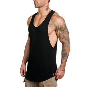 Débardeur stringer noir pour homme, sans manches, col rond, coupe musclée, gilet de sport, musculation, entraînement, 100% polyester, séchage rapide - Product Image 3