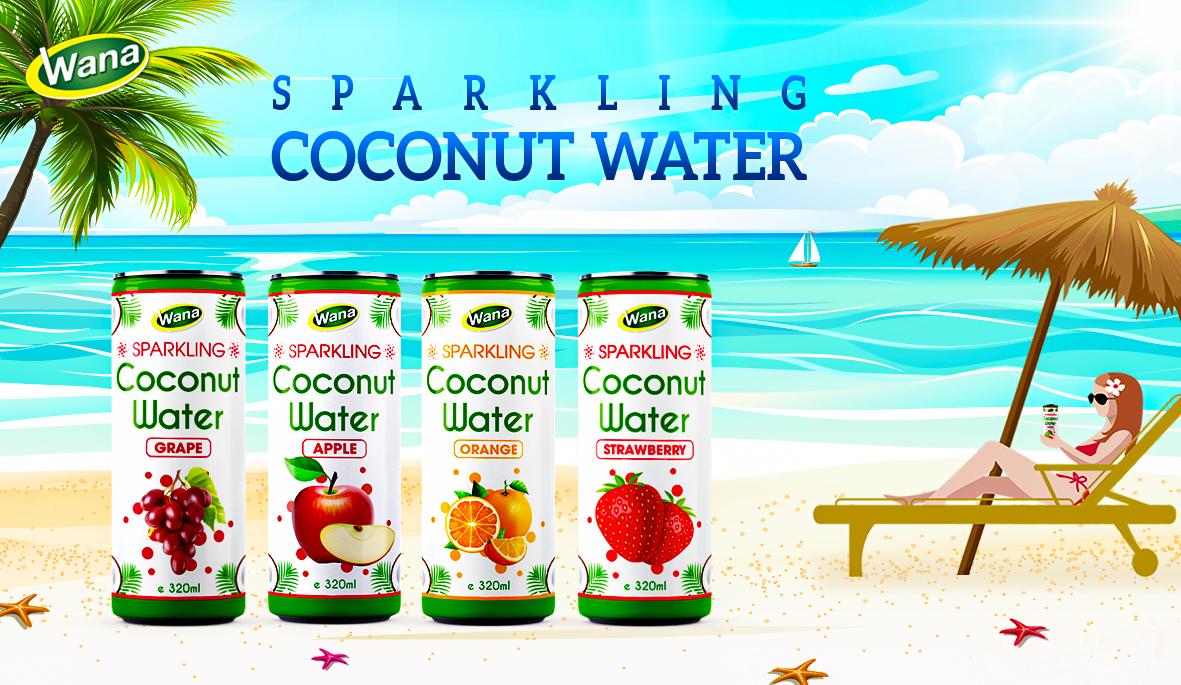 Private Label Sparkling Coconut Water Drink With Orange Flavor 320ml in can