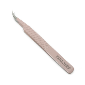 Pince à épiler TEEJAY en acier inoxydable rose poudré, courbée en J, pour volume et isolation, avec poignée diamantée, pointe ultra-fine, prise en main parfaite - Product Image 1