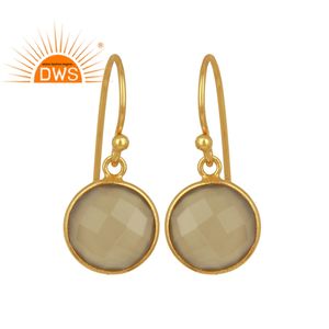 Boucles d'oreilles pendantes en calcédoine grise naturelle, bijoux plaqués or, argent sterling 925, bijoux en pierres précieuses - Product Image 1