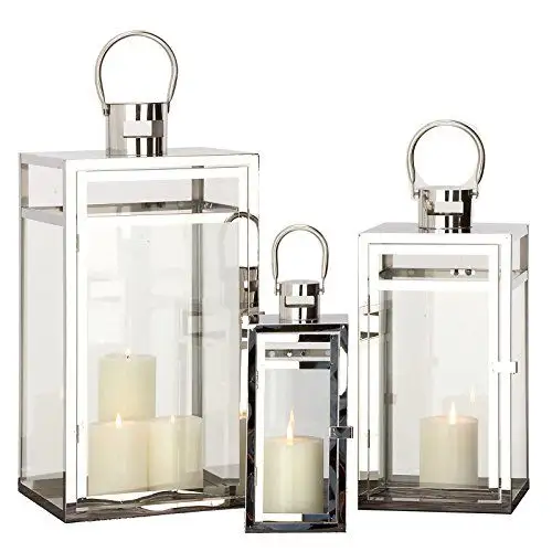 Three Different Sizes Silver Metal And Glass Lantern For Wedding And Home Decoration lantern From India