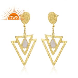 ล่าสุดเงินสเตอร์ลิงชุบทองธรรมชาติรุ้งดวงจันทร์หินพลอยห้อยต่างหูสำหรับผู้ผลิตเครื่องประดับ - Product Image 4