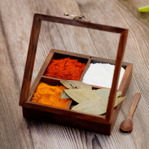 Caja de madera para frutas secas, 4 compartimentos, elegante y moderno, hecho a mano, el mejor color azul, con tapa de vidrio, organizador de cocina - Product Image 2