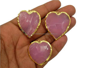 Pendentif en alliage de pierres précieuses Quartz rose en forme de cœur plaqué or Tendance unisexe pour les fêtes d'enfants - Product Image 2