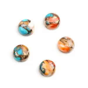 Top Quality Lowest Price Natural 12mm Smooth Round Shape Spiny Oyster Copper Turquoise Jewelry Making Loose Gemstone Cabochons