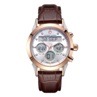 Alazan Factory Wholesaler Muslim Azan Alfajr Leather Man Rose Gold  Pray Qibla Compass Waterproof Dual Time Wrist Watch Supplier