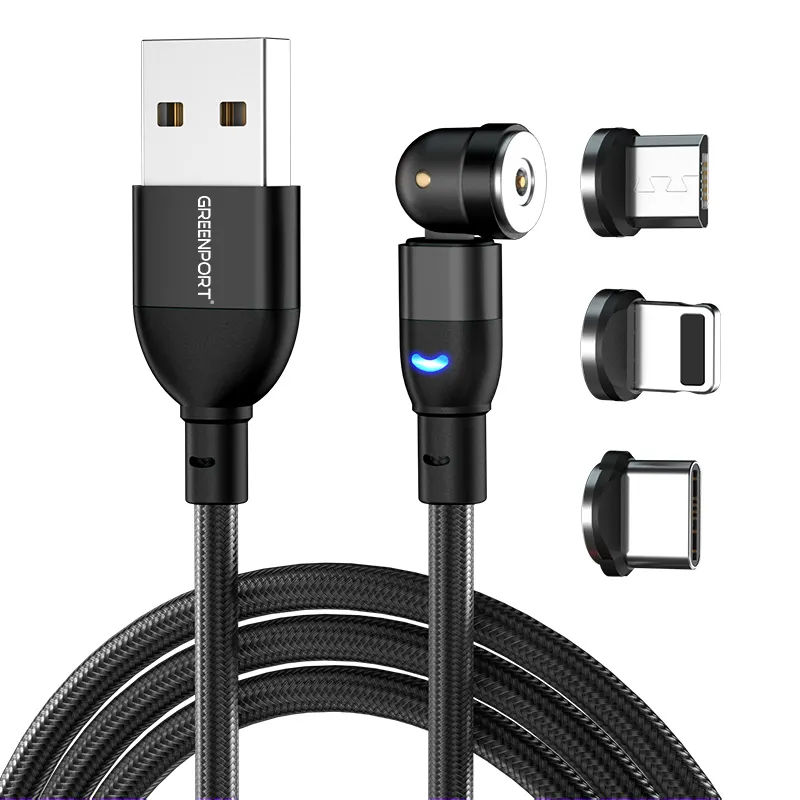Wholesale mobile phone accessories 540 degree free rotation 3 in 1 magnetic micro usb charging cable type c phone adapter