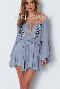 Vestido corto sexi de manga murciélago con cordón en la cintura para chica, Túnica ahuecada con cuello acampanado para fiesta y Club - Product Image 3